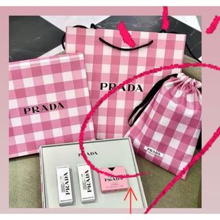 プラダ(PRADA)のプラダ巾着ポーチ　春限定ノベルティ　ピンクチェック柄　送料無料(ポーチ)