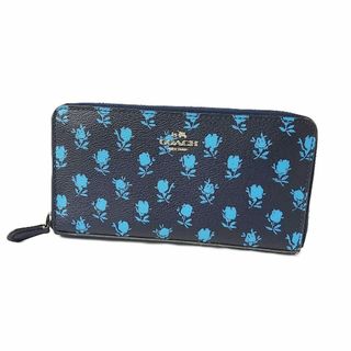 コーチ(COACH)のCOACH コーチ ラウンドファスナー 長財布 フラワープリント ネイビー(財布)