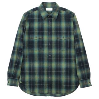 サンローラン(SAINT LAURENT)のSALE【美品】SAINT LAURENT PARIS サンローランパリ シャツ 2022年製 長袖 フランネル オンブレチェック ロングスリーブ シグネチャー ロゴ ボタン コットン100％ トップス メンズ サイズ XS グリーン系 日本製 710782(シャツ)