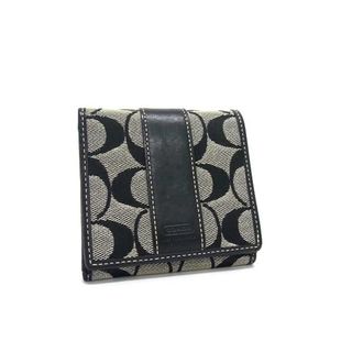 コーチ(COACH)の■美品■ COACH コーチ シグネチャー キャンバス×レザー 二つ折り 財布 ウォレット 小銭入れ 札入れ カード入れ ブラック系 DH9778(財布)