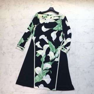 美品　LEONARD レオナール　カンカン　ストレッチ　花柄　ワンピース