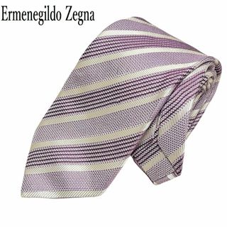 エルメネジルドゼニア(Ermenegildo Zegna)の【美品】エルメネジルド ゼニア ネクタイ レジメンタルタイ パープル シルバー(ネクタイ)