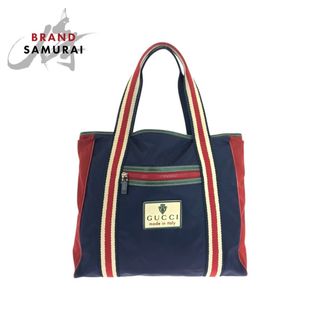 グッチ(GUCCI)の美品 GUCCI グッチ シェリーライン クレスト ネイビー レッド グリーン ナイロン 189665 トートバッグ ショルダーバッグ メンズ 503530 【中古】(トートバッグ)